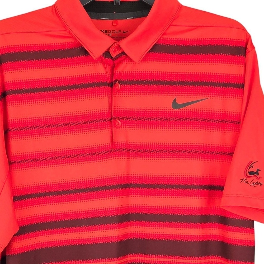 Nike Golf Polo Men Large Burnt Red Orange Stripe Dri-FIT Shirt Short Sleeve Logo